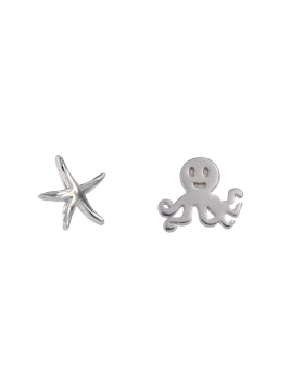 Pendientes de presión estrella de mar y pulpo en Plata de Ley 925