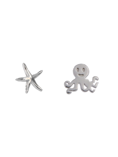 Pendientes de presión estrella de mar y pulpo en Plata de Ley 925