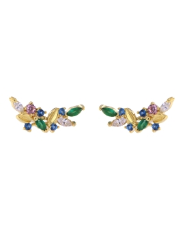 Pendientes de presión rama dorada con circonitas multicolor