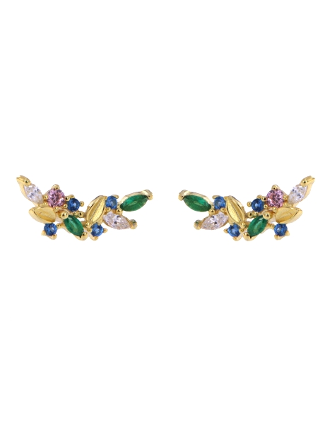 Pendientes de presión rama dorada con circonitas multicolor