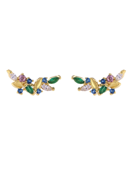 Pendientes de presión rama dorada con circonitas multicolor