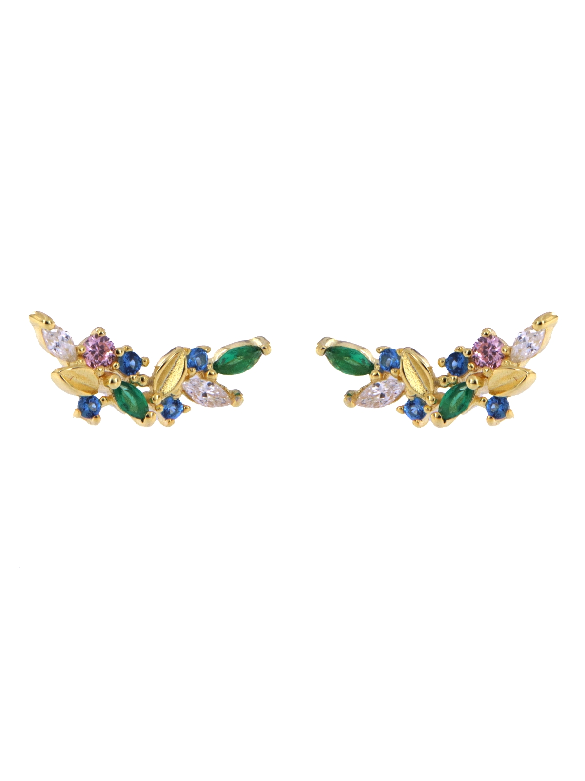 Pendientes de presión rama dorada con circonitas multicolor