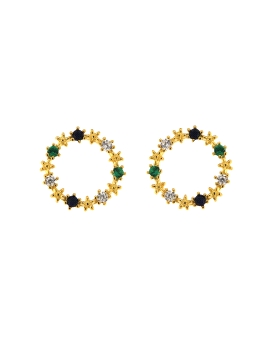Pendientes de presión círculo dorado con circonitas multicolor