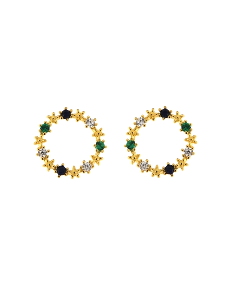Pendientes de presión círculo dorado con circonitas multicolor