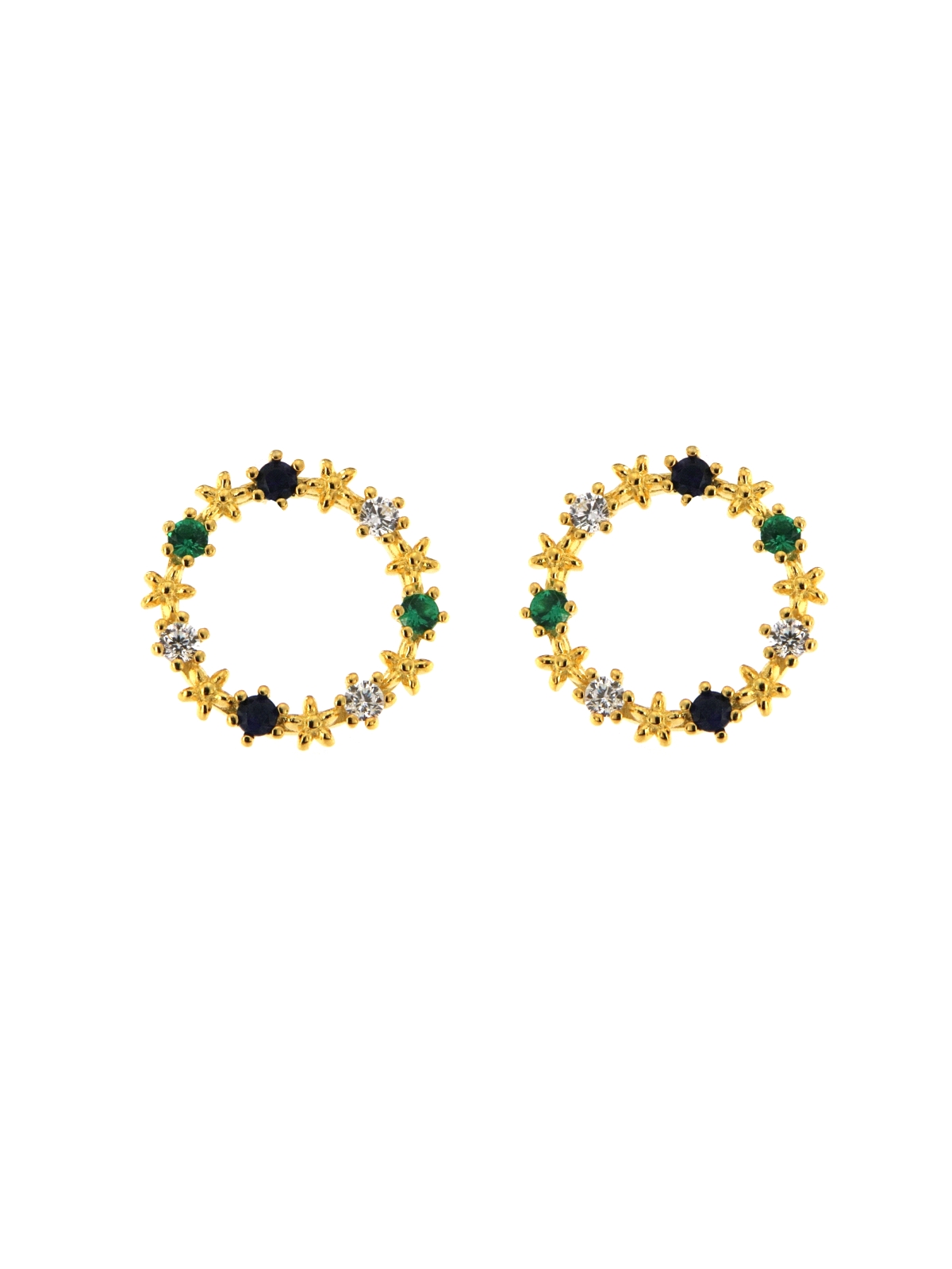 Pendientes de presión círculo dorado con circonitas multicolor