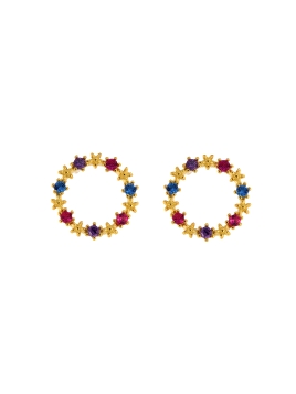 Pendientes de presión círculo dorado con circonitas de color