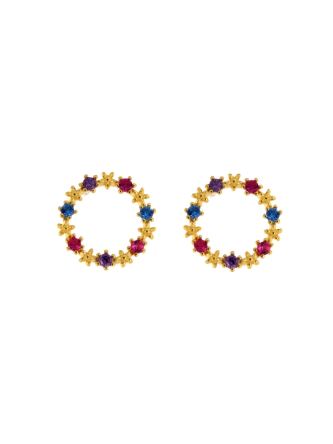 Pendientes de presión círculo dorado con circonitas de color