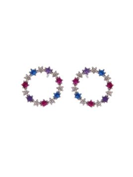 Pendientes de presión con estrellas de plata y circonitas de colores