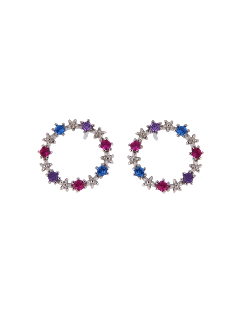 Pendientes de presión con estrellas de plata y circonitas de colores