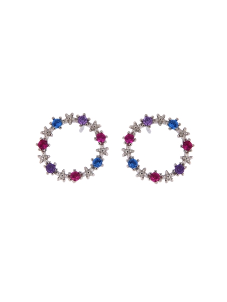 Pendientes de presión con estrellas de plata y circonitas de colores