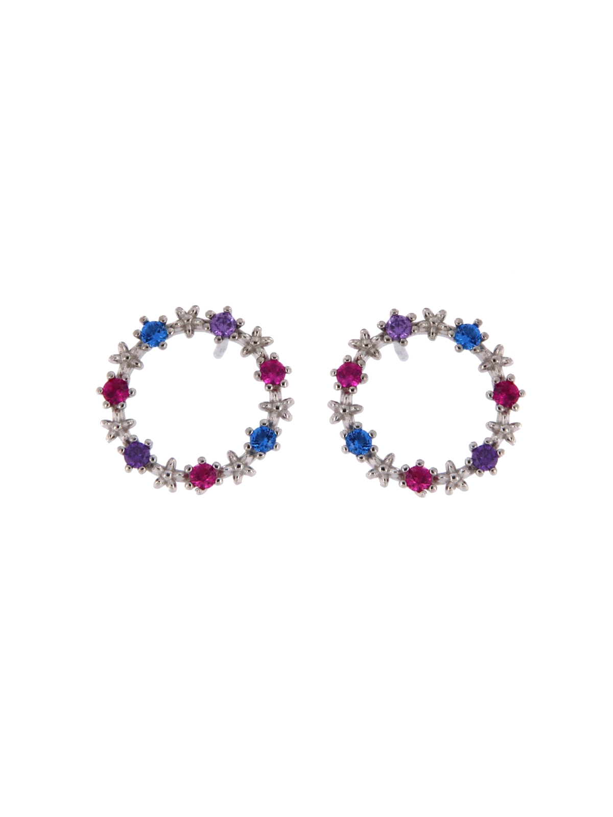 Pendientes de presión con estrellas de plata y circonitas de colores