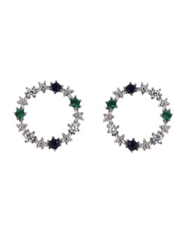 Pendientes de presión círculo con estrellas y circonitas de color