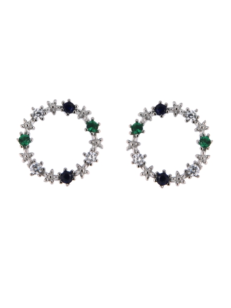 Pendientes de presión círculo con estrellas y circonitas de color