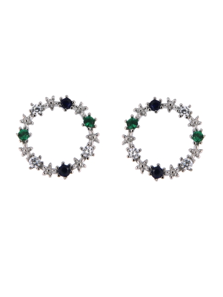 Pendientes de presión círculo con estrellas y circonitas de color
