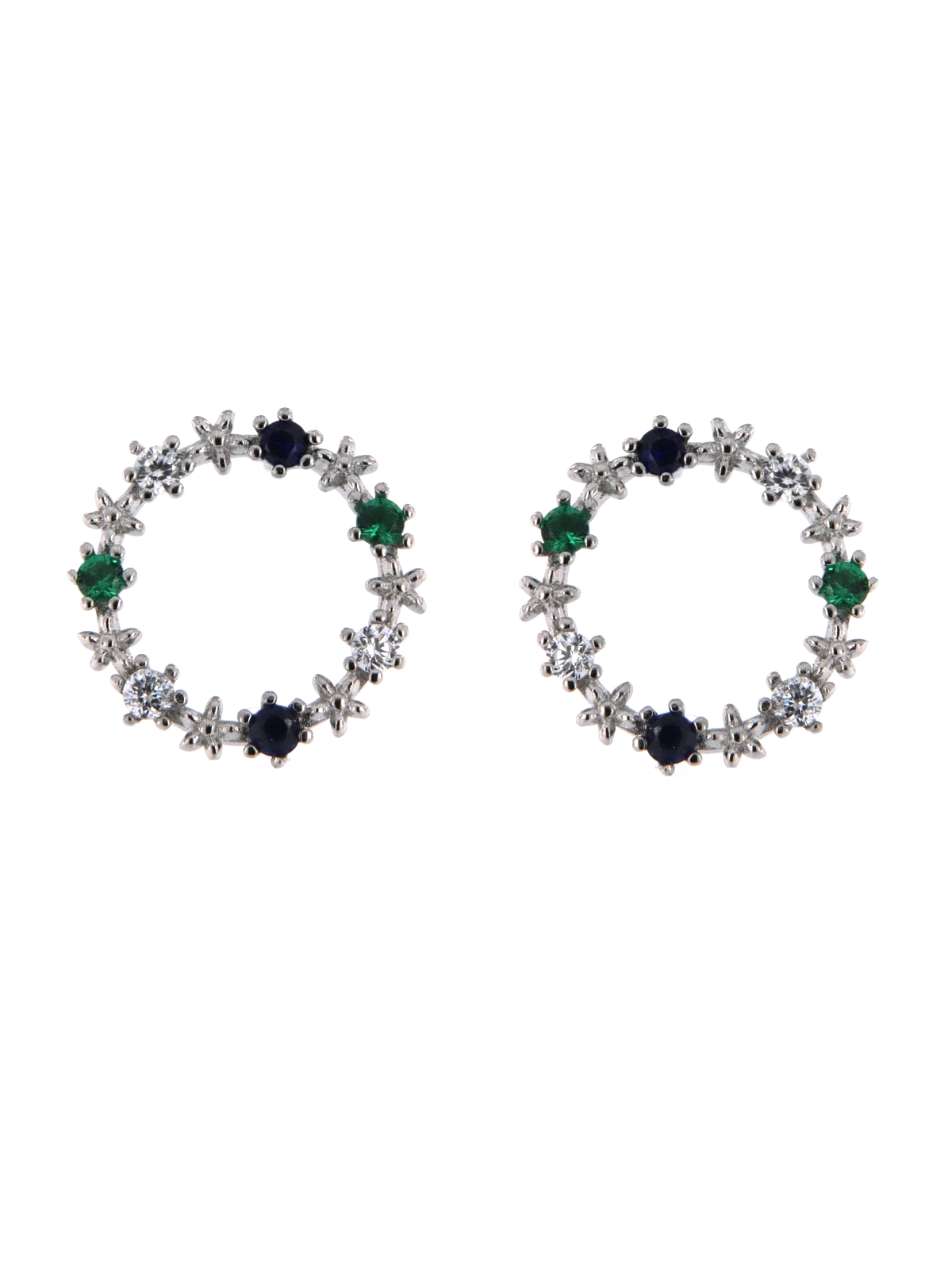 Pendientes de presión círculo con estrellas y circonitas de color