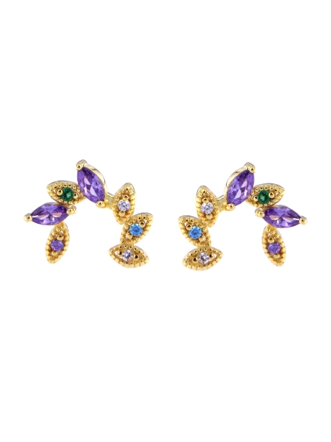 Pendientes de presión hojas doradas con circonitas multicolor