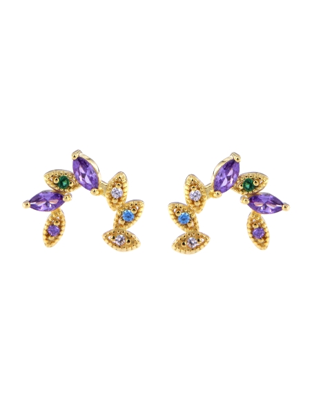 Pendientes de presión hojas doradas con circonitas multicolor