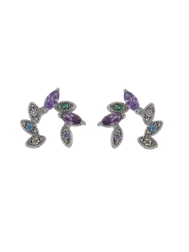 Pendientes de presión hojas con circonitas multicolor