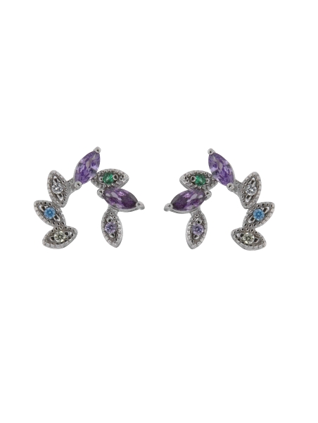 Pendientes de presión hojas con circonitas multicolor