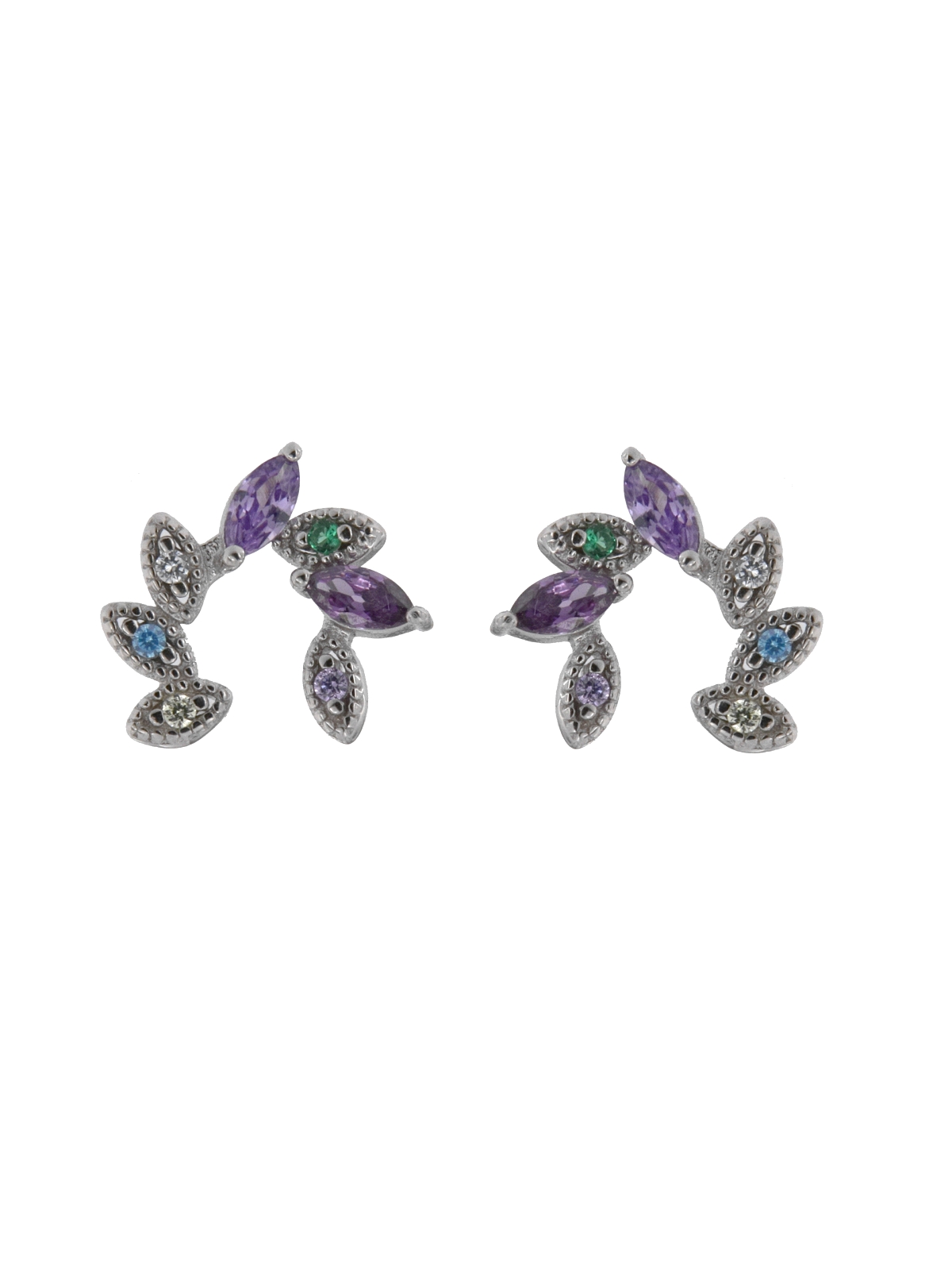 Pendientes de presión hojas con circonitas multicolor