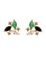 Pendientes de presión dorados con circonitas marqués verde, negro y blanco