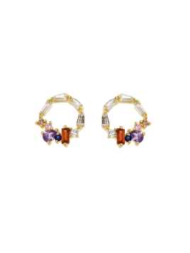 Pendientes de presión círculo dorado con circonitas baguette multicolor