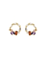 Pendientes de presión círculo dorado con circonitas baguette multicolor