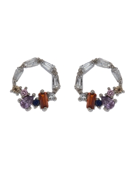 Pendientes de presión círculo baguette multicolor plata