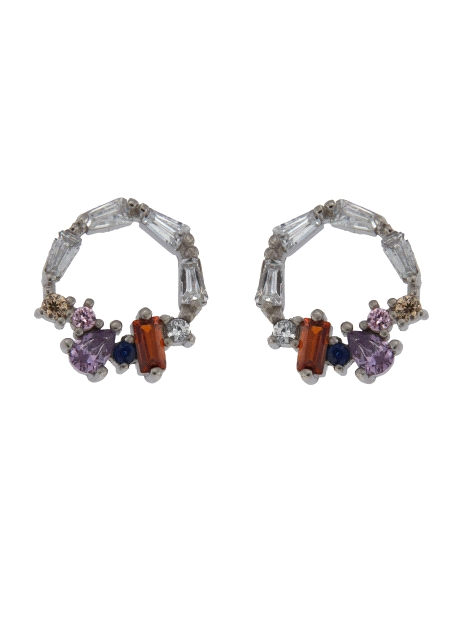 Pendientes de presión círculo baguette multicolor plata