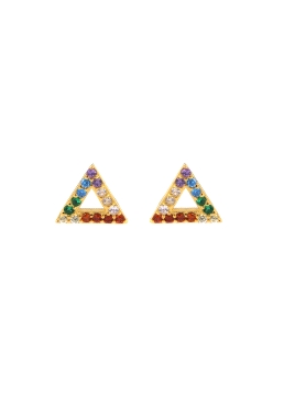 Pendientes de presión triángulo dorado con circonitas multicolor