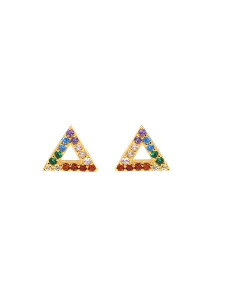 Pendientes de presión triángulo dorado con circonitas multicolor