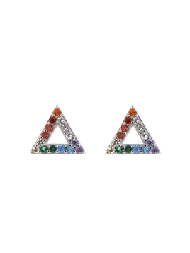Pendientes de presión triángulo dorado con circonitas multicolor