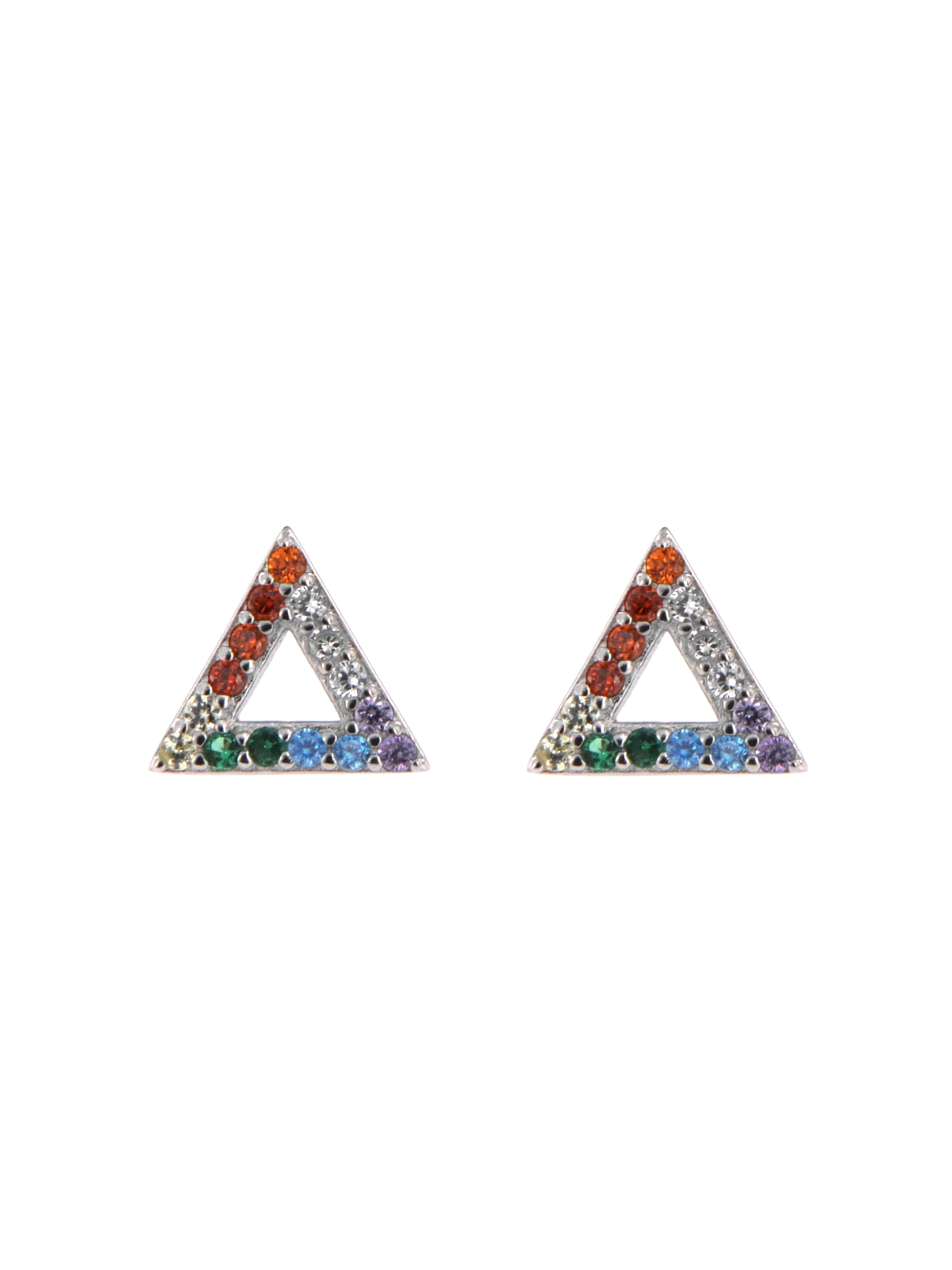 Pendientes de presión triángulo dorado con circonitas multicolor