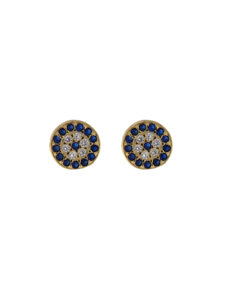 Pendientes de presión dorados con circonitas azules y blancas