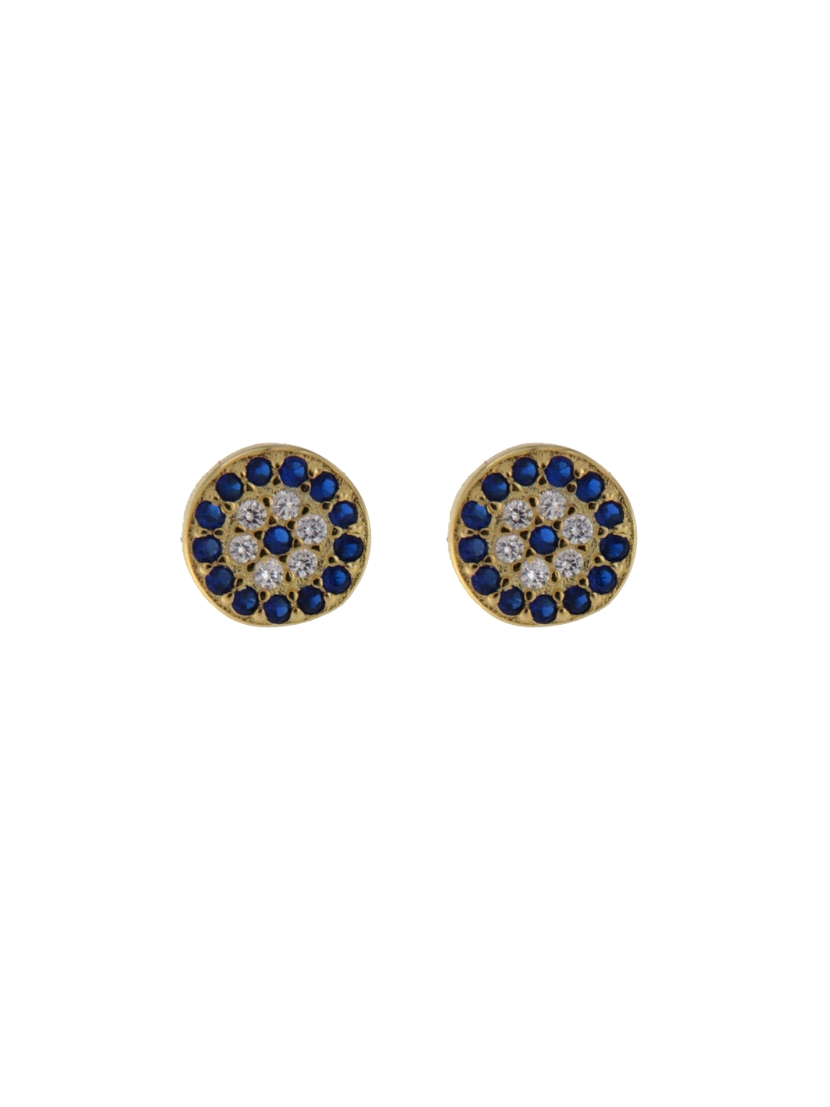 Pendientes de presión dorados con circonitas azules y blancas