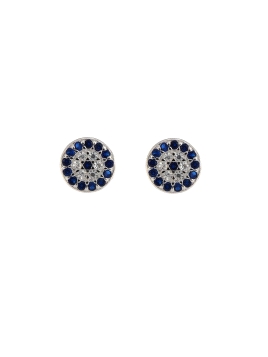 Pendientes de presión círculo con circonitas blancas y color zafiro