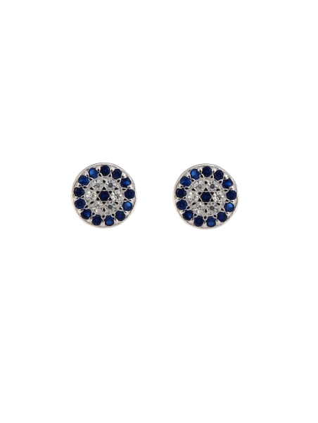Pendientes de presión círculo con circonitas blancas y color zafiro