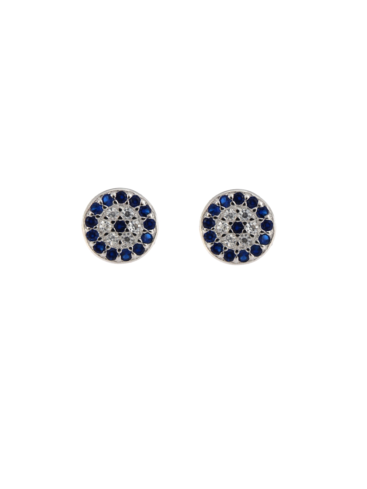 Pendientes de presión círculo con circonitas blancas y color zafiro