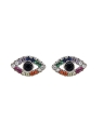 Pendientes de presión de plata con diseño de ojo turco y circonitas multicolor