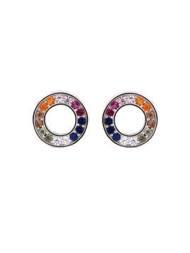 Pendientes de presión círculo doble multicolor plata