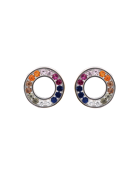 Pendientes de presión círculo doble multicolor plata