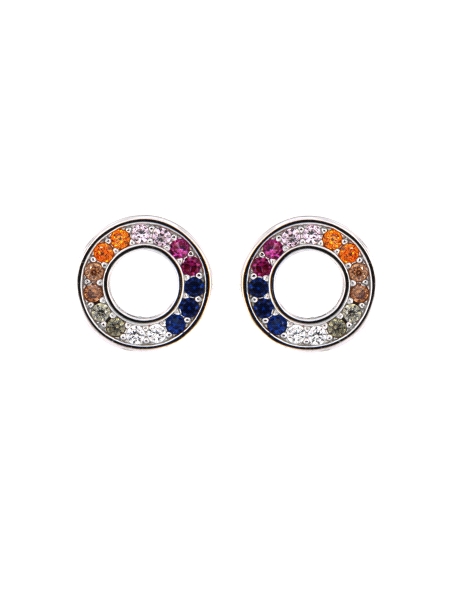 Pendientes de presión círculo doble multicolor plata