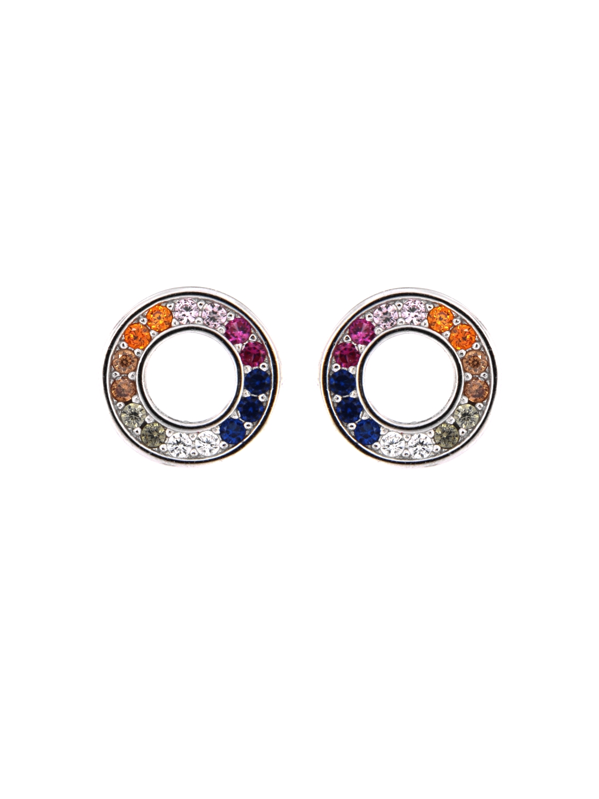 Pendientes de presión círculo doble multicolor plata