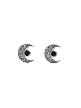 Pendientes de presión luna plata con circonitas blancas y color zafiro