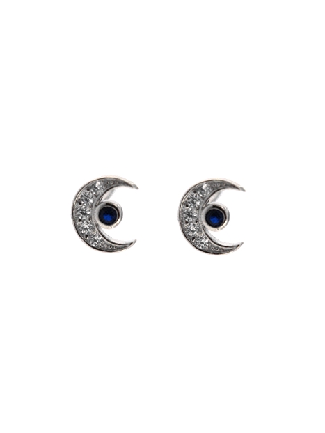 Pendientes de presión luna plata con circonitas blancas y color zafiro
