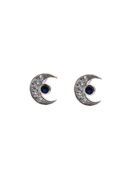 Pendientes de presión luna plata con circonitas blancas y color zafiro