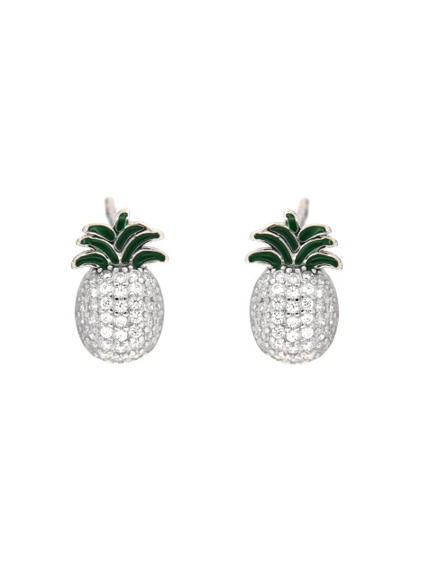 Pendientes de presión piña con circonitas blancas y hojas verdes