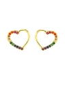 Pendientes de presión dorados corazón con circonitas de colores en Plata de Ley 925