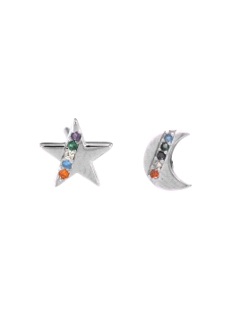 Pendientes de presión asimétricos estrella y luna con circonitas de colores