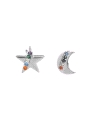 Pendientes de presión asimétricos estrella y luna con circonitas de colores